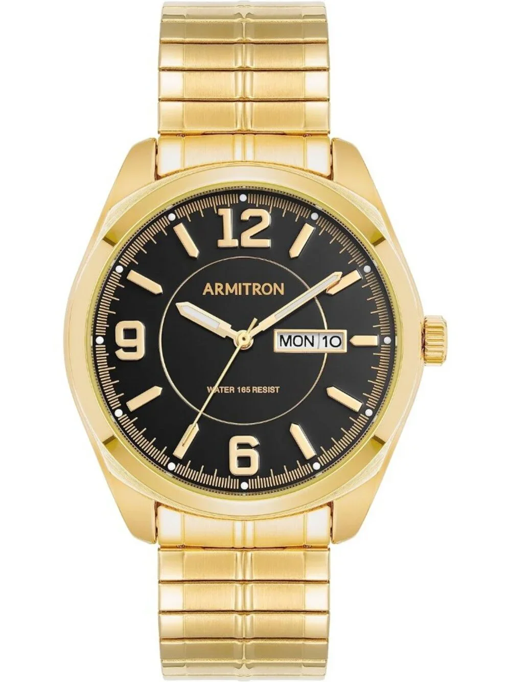 Men's Gold And Black Analog Quartz Expansion Band Day-Date Function Round Watch